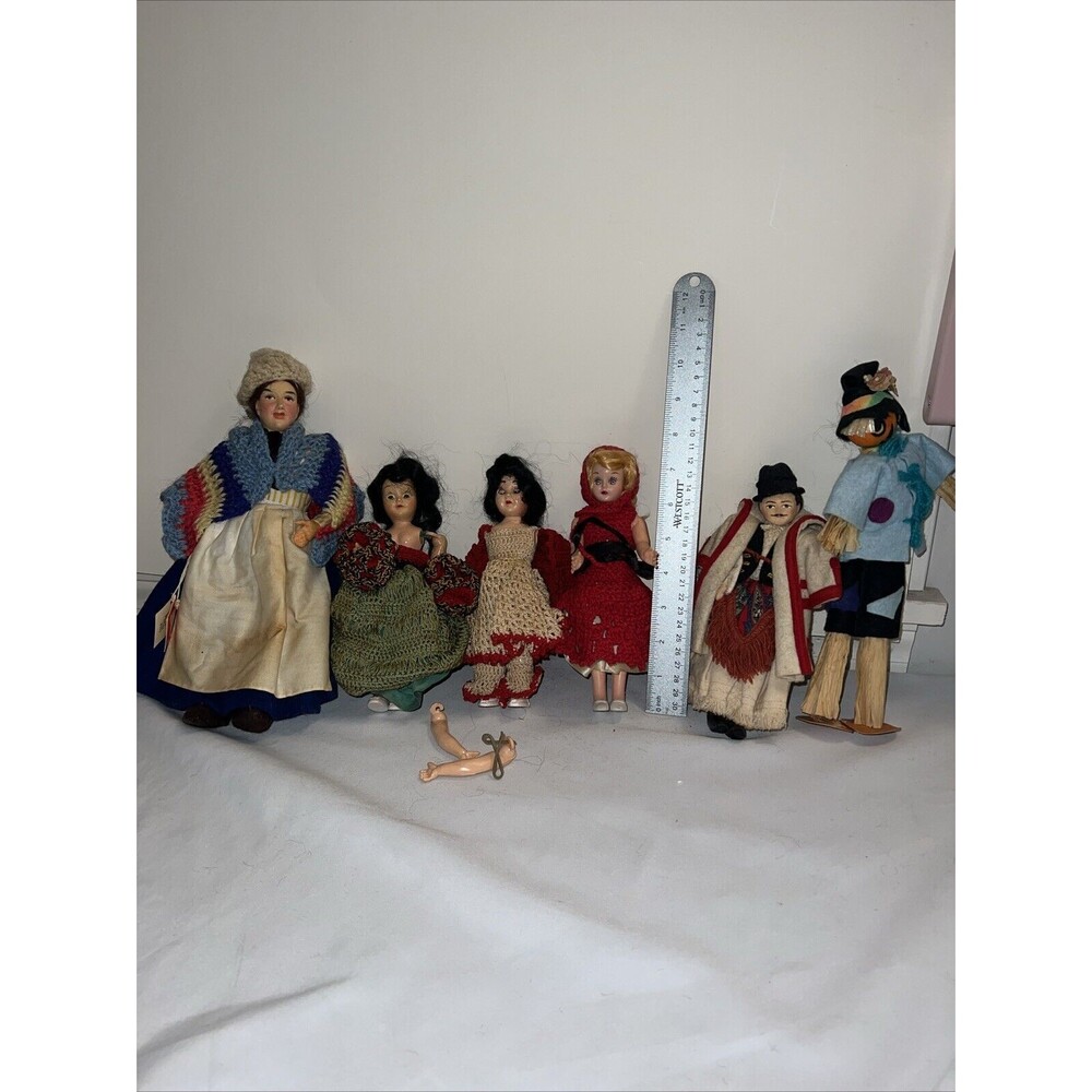 6 Vintage Creepy Some Sleepy Eyed Dolls Handmade Outfits Some Hard Plastic Scary